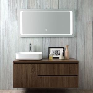 Kiamami Valentina MEUBLE DE SALLE DE BAIN EN BOIS NOYER FONC&Eacute;, LAVABO, MIROIR TACTILE LED | SIENA - KVStore