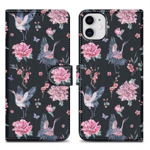 Coque pour Apple iPhone 11 Design Grue & Fleurs No. 9 Housse de protection &Eacute;tui avec fermeture magn&eacute;tique, fonction de support et compartiment pour carte