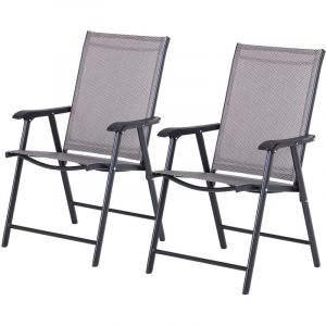 Outsunny Lot de 2 chaises de Jardin Pliantes avec accoudoirs métal époxy textilène - dim. 58L x 64l x 94H cm - Noir Gris