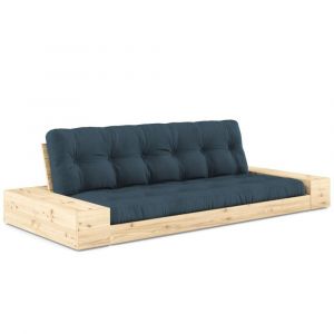 Canapé lit futon BASE bleu pétrole couchage 130cm dossiers et accoudoirs coffres