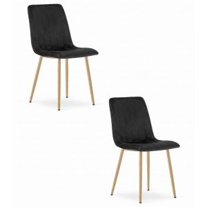 Chaise LAVA - velours noir / pieds couleur bois x 2
