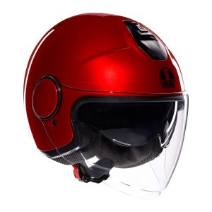 AGV ETERES E2206, Casque Moto Jet Unisexe, Casque Moto Ouvert avec Anneau Antivol, Visière Anti-Rayures et Anti-UV, Technologie d'Absorption Instantanée de la Sueur, Corsa Red, M