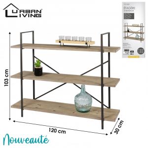 AC-Déco Console COUNTRY SIDE 3 niveaux - Noir mat et bois massif - Bois et métal - L 120 x H 103 x P30 cm
