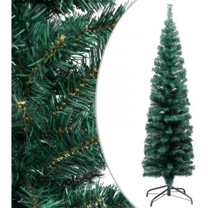 VidaXL Sapin de Noël artificiel mince avec support Vert 150 cm PVC