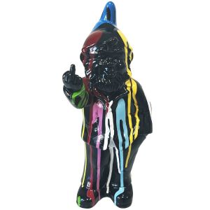 Image de Rétro Statue en céramique Lutin grossier noir et multicolore