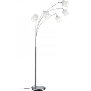 Tommy Lampadaire Arc Avec 5 Diffuseurs Abat-jour Blancs Base en Métal Acier Satiné H.200Cm