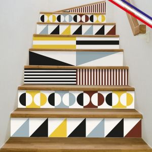 Contremarches adh&eacute;sives PVC pour escalier - multicouleur - Lot de 5 (15x100 cm)