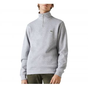 Lacoste Sweatshirt à col montant zippé en coton uni Taille M Gris Chiné