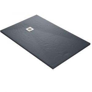 Receveur de douche gris 150 x 100 cm haute densité aspect ardoise - grille carrée centrée