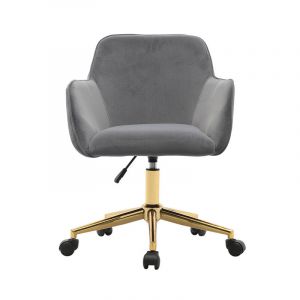 Chaise de bureau d'intérieur en tissu velours à hauteur réglable avec pieds dorés, 58x58x86cm, gris