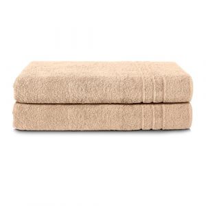 Komfortec Lot de 2 Serviettes de Sauna 80 x 200 cm 100% Coton XXL – Grandes Serviettes de Sauna Douces à séchage Rapide, Beige