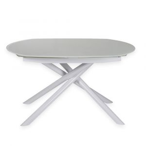 Image de Inside75 Table de repas extensible MIKADO 130/190 x 105 cm plateau en verre trempé blanc, piétement en métal laqué brillant