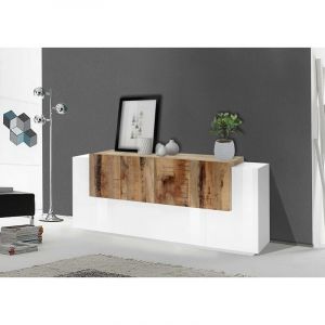 Alter Buffet moderne avec 7 portes, Made in Italy, Buffet de cuisine, Buffet design de salon, cm 200x45h86, Couleur blanc bril