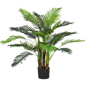 Homcom Palmier artificiel H.1 m arbre artificiel tronc branches lichen feuilles grand réalisme pot inclus - Vert
