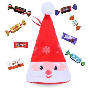 Pochon Père Noël garni de 40 chocolats Kinder, Milka, Daim et Célébrations | Idéal pour décorer la table des enfants à Noël