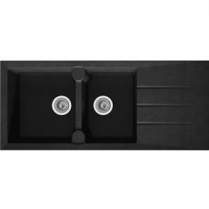 STRADOUR Evier cuisine a encastrer 2 bacs 1 égouttoir Aloa Résine 116 50 cm Noir