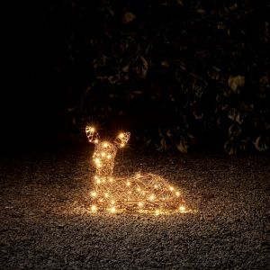 Lights4Fun Renne Lumineux Studley - Faon de Noël Couché en Rotin 24v