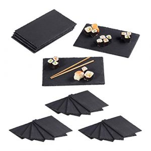 Relaxdays Assiettes en ardoise lot de 24 Planches en ardoise 30x20 cm Plateau de fromage ardoise