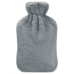 Bouillotte Eau Chaude Homealexa 1,8 Litres avec Caoutchouc Naturel et Housse Fausse Fourrure Gris