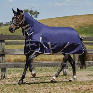 Image de Weatherbeeta Couverture l&eacute;g&egrave;re avec couvre-cou COMFITEC ESSENTIAL - Cheval (125 cm) (Bleu marine / argent / rouge) - UTWB586