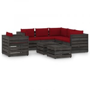 VidaXL Salon de jardin 8 pi&egrave;ces avec table et coussins en rouge Vida XL