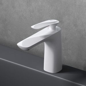 Image de Sogood - Robinet mitigeur blanc pour lavabo et vasque design 16,5cm - Blanc