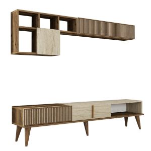 Habitat et Jardin Meuble TV en bois "Milan" - 35 x 180 x 40 cm - Noyer, Travertin