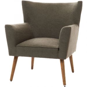 Hellin Fauteuil à accoudoirs en tissu uni kaki et pieds en bois