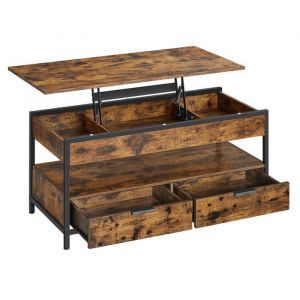 Table basse table de salon 50 x 120 avec plateau relevable tiroirs de rangement compartiment caché marron