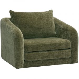 Miliboo Fauteuil convertible en tissu effet velours textur&eacute; vert kaki MAHAUT
