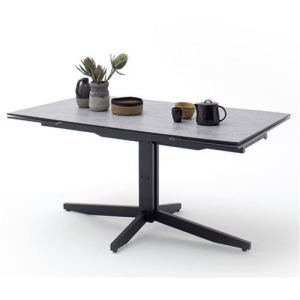 Pegane Table à manger extensible en métal et verre aspect béton - L.160-240 x H.76 x P.90 cm