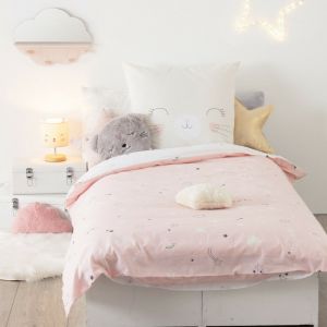 Atmosphera Kids Parure de couette 140 x 200 "Chat" Réversible 100% Coton - 57 Fils-cm²