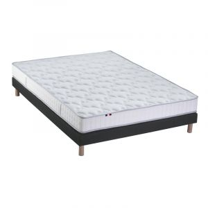 Ensemble Matelas 100% latex 3 zones PURE + Sommier Fabriqué en France Dimensions 140 x 190 cm, Sommier Noir