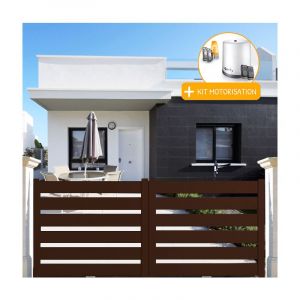 Image de Packit Portail aluminium coulissant sah en kit + Motorisation dimension L.3000 (entre piliers) x H.1500 mm Couleurs Marron (ral 1247) Expédition gratuite en