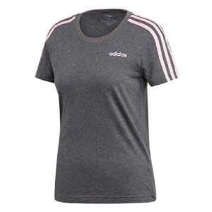 Adidas Essentials 3-Stripes Slim T-Shirt Femme, Dark Grey Heather/True Pink, FR : S (Taille Fabricant : S)