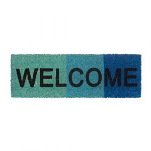 Relaxdays Paillasson fibres de coco tapis de sol tapis entrée étroit HxlxP: 1,5 x 75 x 25 cm porte entrée pour intérieur ou extérieur WELCOME 75x25 antidérapant PVC caoutchouc, couleur bleu