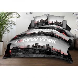 Housse de Couette 240x260 + 2 taies - Microfibre Douce et résistante - Entretien Facile - New-York