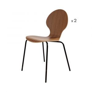 Lot de 2 chaises en bois fonc&eacute; et m&eacute;tal