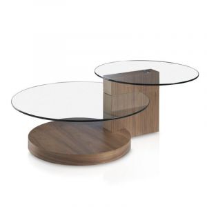 Image de Table b e avec 2 plateaux en verre articulés et pieds placage noyer