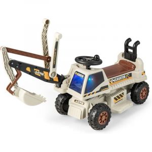 Tracteur Électrique - GOPLUS - Voiture Pelleteuse Enfants 3 Ans+ - Pelle Flexible - Espace de Rangement - Gris