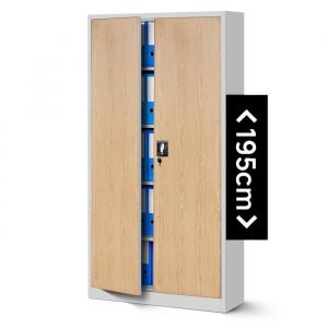 Jan Nowak Armoire de Bureau Métallique 4 étagères tôle d'acier revêtement en Poudre 195 cm x 90 cm x 40 cm (Blanc/Imitation Bois)