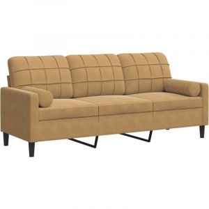 VidaXL Canap&eacute; 3 places avec oreillers d&eacute;coratifs marron 180 cm velours, canap&eacute;, canap&eacute; de salon, canap&eacute; 3 places en velours, canap&eacute; rembourr&eacute;
