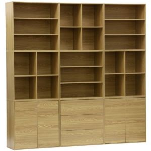 Sweeek - Kit étagère, bibliothèque décor bois chêne 9 éléments 100% modulable l 210 x p 35 x h 210cm - Kompo