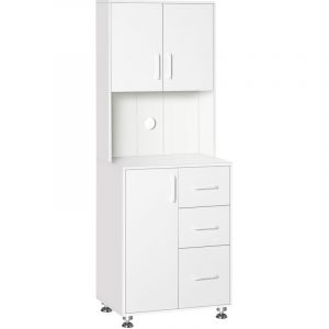 Homcom Buffet haut cuisine - 3 portes, 3 tiroirs et plan de travail - panneaux de particules - 60 x 40 x 160 cm - blanc