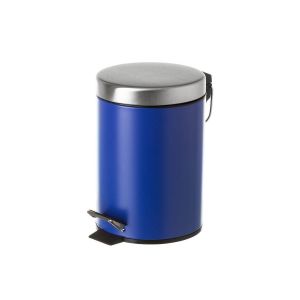 Image de Wadiga Poubelle ronde à pédale en métal bleu foncé - 3L