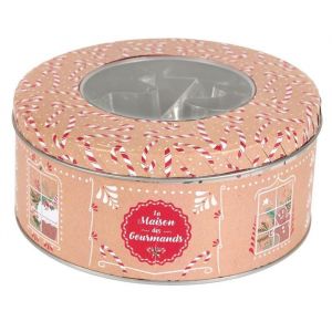 Coffret boite métallique ronde avec 10 emporte-pièces à pâtisserie