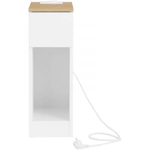 Sobuy Table de nuit mince avec station de charge, table d'appoint &eacute;troite avec prise standard, port USB et port Type-C pour chambre et salon, L20 x P35 x H60 cm, blanc, FBT111-E-WN
