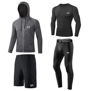 MEETYOO Tee Shirt Compression Homme, Legging Sport Short Fitness T Shirt Manche Longue Veste Collant Gym Running Vetement pour Jogging Musculation,XL,Noir