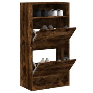 VidaXL Armoire &agrave; Chaussures, &Eacute;tag&egrave;re &agrave; Chaussures avec 2 Tiroir, Meuble &agrave; Chaussures avec Rangement Entr&eacute;e Couloir, Ch&ecirc;ne Fum&eacute; Bois d'Ing&eacute;nierie