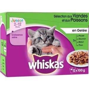 Image de Whiskas Bouchées En Gelée Pour Chat Viandes Et Poissons Sachet 12x100g Junior 2 A 12 Mois